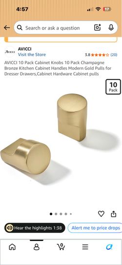 Set of 5 Champagne Bronze Knobs