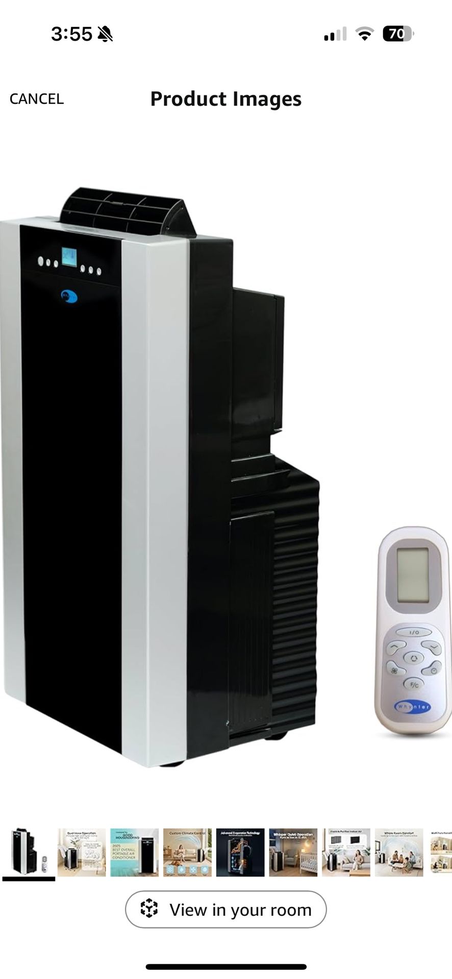 Whynter Portable Air Conditioner 14,000 BTU with Dual Hose Dehumidifier & Cooling Fan for 500 Sq Ft Rooms