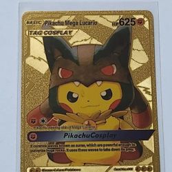 2020 POKEMON FAN ART PIKACHU MEGA LUCARIO COSPLAY GOLD CARD