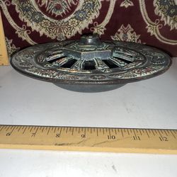 Japanese Iron Incense Burner Asian Ashtray Round Railways Wheel Pattern Artisan