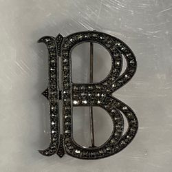 B Brooch Pin Vintage Antique Jewelry Marquesite Stone 