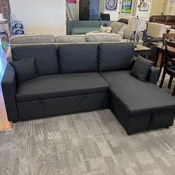Black Sectional Sofa Pullout Bed With Storage Chaise 87βx 57β