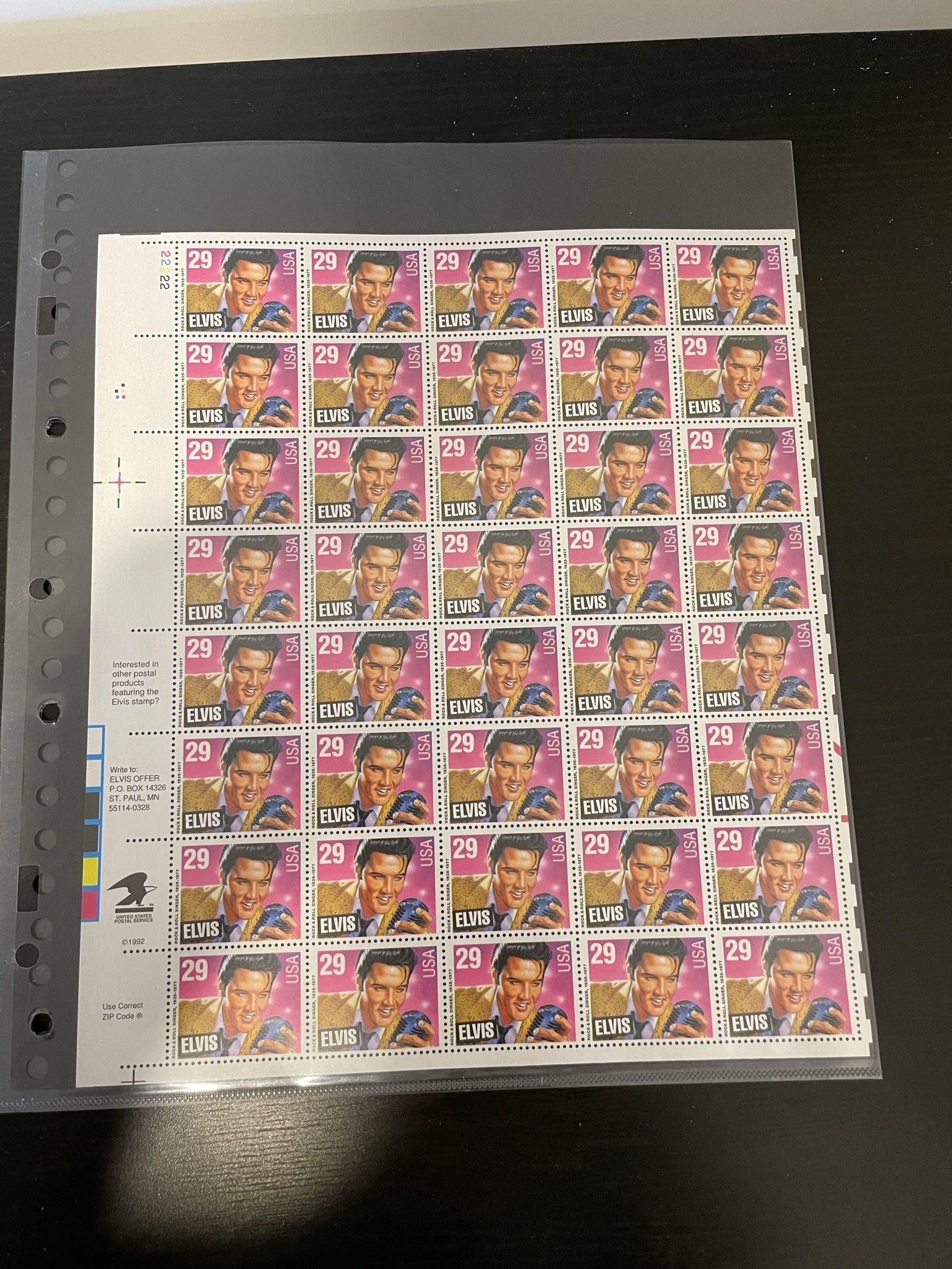 USPS Vintage Collectible Full Sheet Elvis Presley 29 Cent Stamps