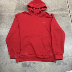 vintage nike red and white small swoosh heavyweight hoodie size xl