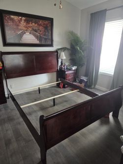 Beautiful Cherry Wood Queen Bed Frame + FREE Box Spring