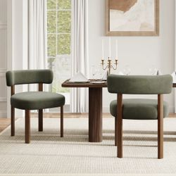 Green/Kahki Upholstered Solid Wood Dining Chair Side Chair (Set of 2)