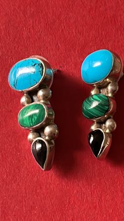 vintage Native American sterling silver stud earrings 1.5 Inches Long