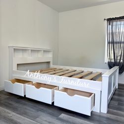White Queen Bed With Drawers 