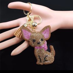 Medium Rhinestone Chihuahua Dog Keychain