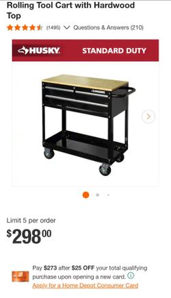 Husky Rolling Tool Cart with Hardwood Top