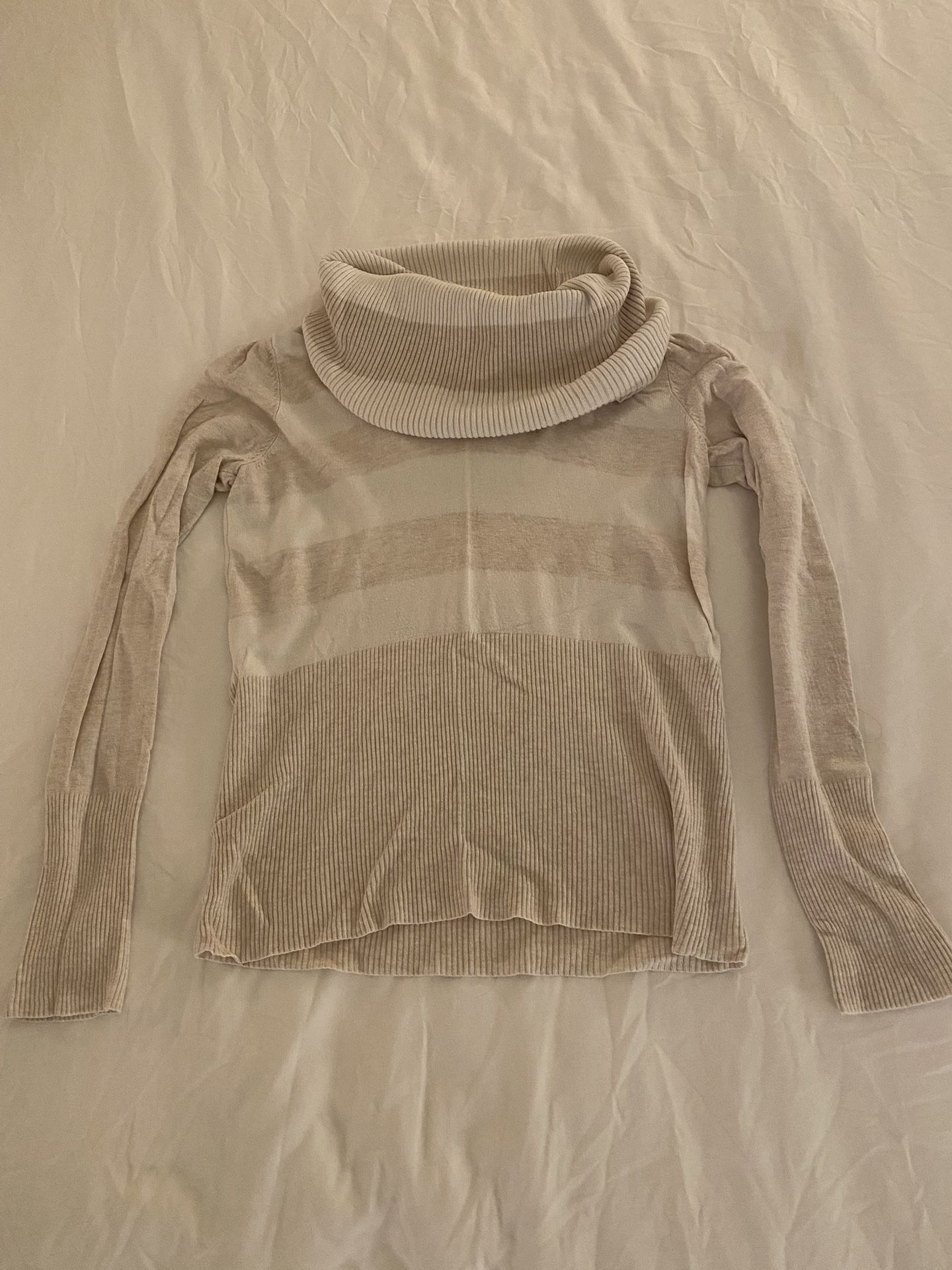 Cream and Tan Cowl Neck Sweater