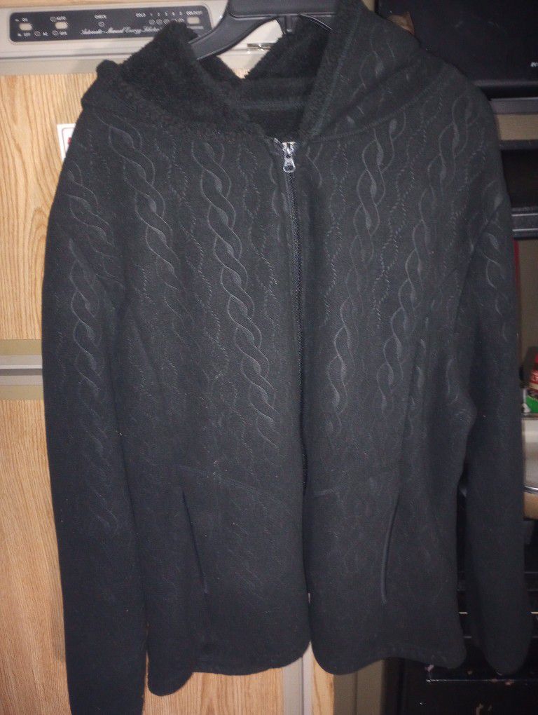Faded Glory Size 3x Black Cotton And Wool Hoodie Jacket Womans