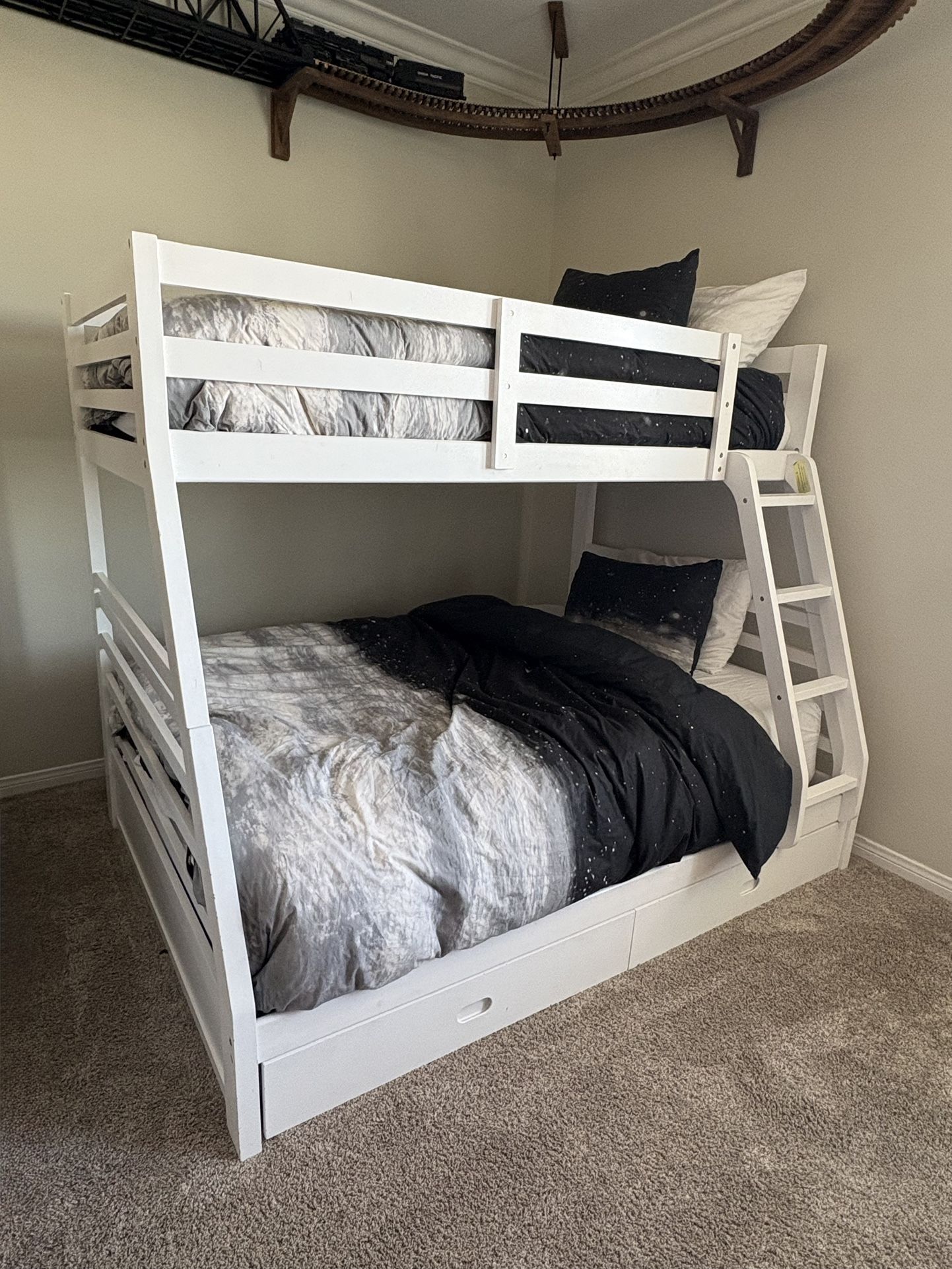 White Twin Over Full Bunk Bed with Storage Drawers