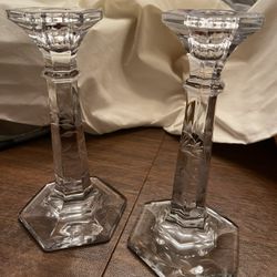 Crystal Candle Stick Holders - Set Of Two (2) - Used (no Box)