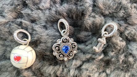 3 BRIGHTON CHARMS:: Volleyball, Initial T, Saphire Birth Stone NICE!!