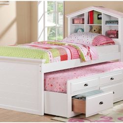TWIN BED  WHIT SLATS+ TRUNDLE MATTRES SOLD SEPARATELY  NEW IN BOX ☎️ 1714586,2564 