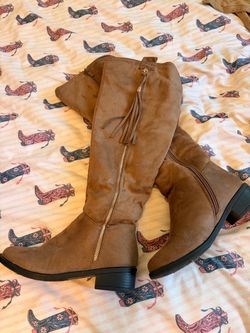 Tan Suede Knee-High Riding Boots