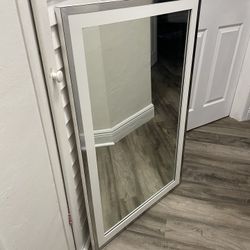 Wall Mirror 42” X 26” In Good Condition (White $ Silver) $20 Firm On Price