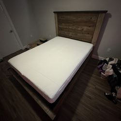 Queen Sized Wood Bed Frame W/ Brand New Mattress & Box Spring