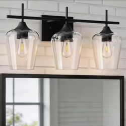 Modern 3-Light Black Bathroom Vanity Light – Clear Glass Shades