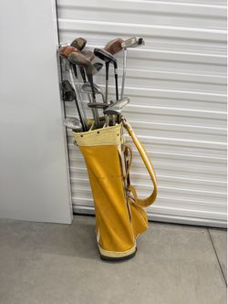 Vintage Golf Club Set with Yellow Bag Mixed Brands Ping Odyssey Adams