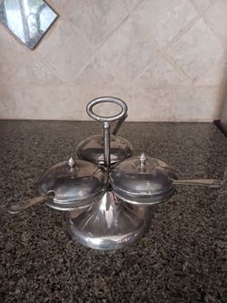 Vintage silver plate glass condiment set