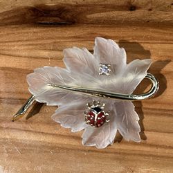 Frosted Leaf Brooch And Ladybug Pin
