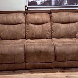 Brown Microfiber Couch w/recliners On Both Ends
