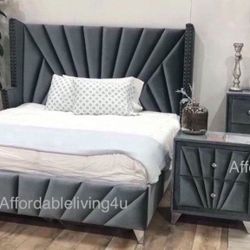 Grey Queen Velvet Bed Frame Only Brand New In Box
