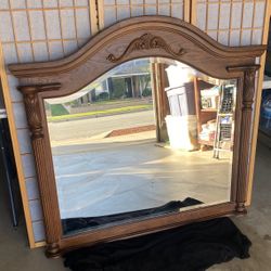 Beautiful Large 42”x 47” Beveled Glass Solid Wood Decor Framed Dresser Mirror