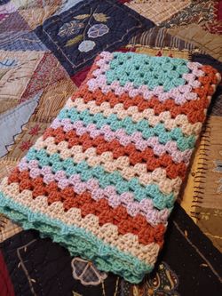 Fantastic Colors Handmade  Crochet Granny Square Blanket Acrylic Yarn 32" x 30" Great Baby Blanket