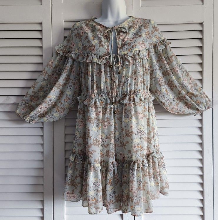 Bishop+Young Woman 3/4 Sleeve w/Frills & Rules Floral Polyester Dress, Size XS, Pre-owned 
