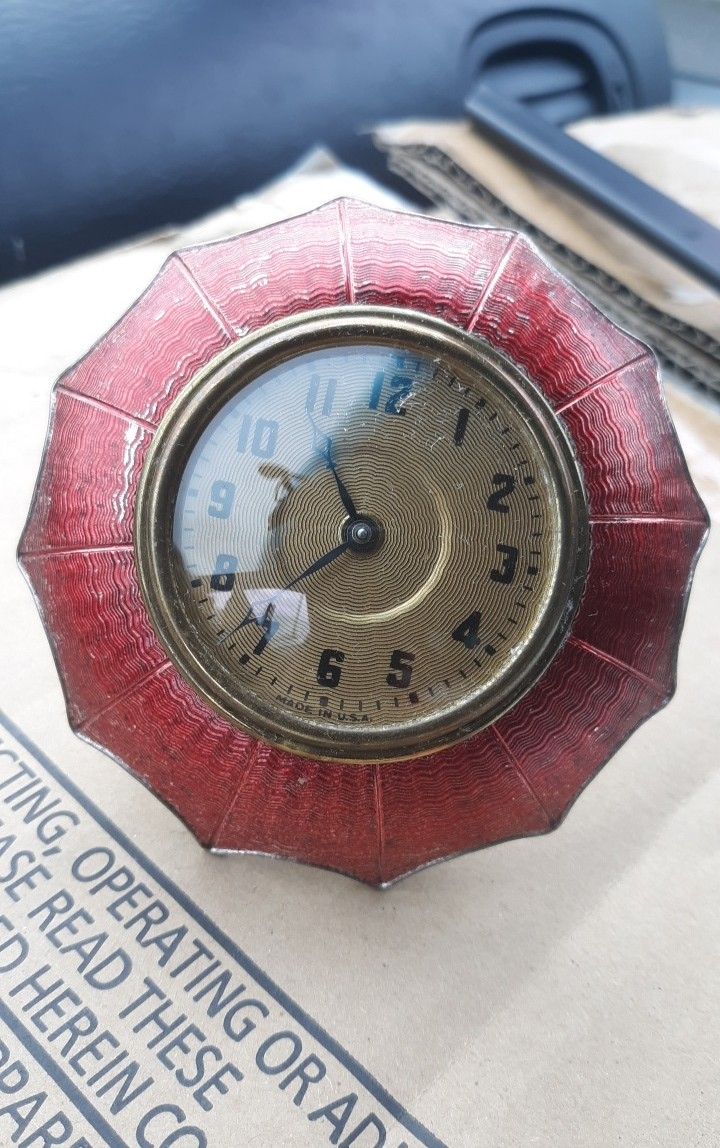1920 Guilloche Enamel Umbrella Art Deco Clock With Brass