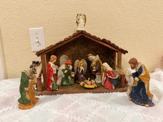 Vintage Christmas Nativity Scene Set 15"x6"x9.25"