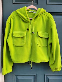 Victoria Secret Lime Green Fleece Hoodie Pullover Size L