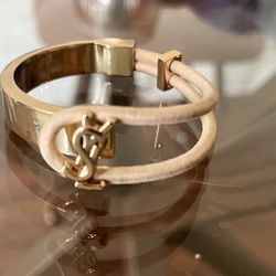 Vintage YSL yves Saint Laurent Cuff Adjustable Bracelet- Gold And Pink 