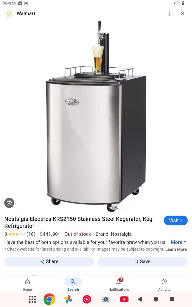 Nostalgia Electrics KRS2150 Stainless Steel Kegerator, Keg Refrigerator