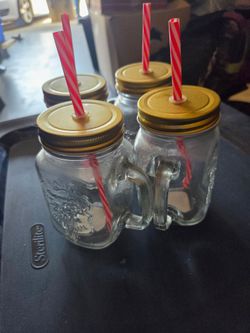 4 glass mason cups
