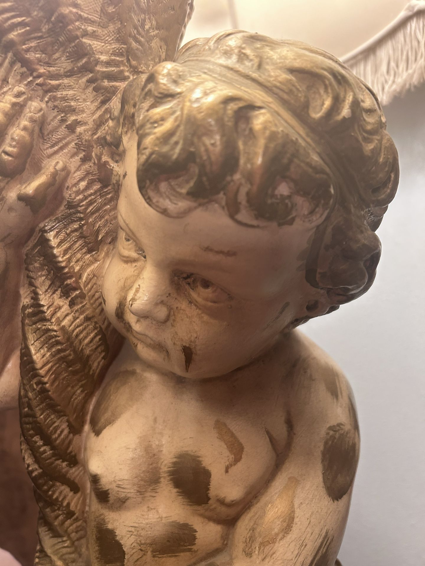 Antique 38" Cherub Lamp Very Heavy Hollywood Regency