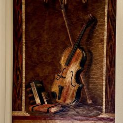 Beautiful Leather Arch Top Hand, Painted Crackle Finish Aged Violin, Trump Lawyer In Alcove Bookshelf, Art/Wall Decor Very Unique