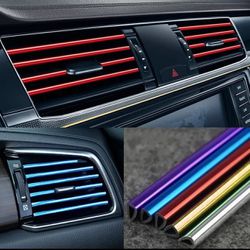 20cm Car Air Conditioner Vent Outlet Trim Strip U Shape Chrome PVC Colorful Shiny Car Trim Strip for Car Decoration