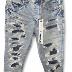 Purple Jeans Blue Indigo Repaird Distress