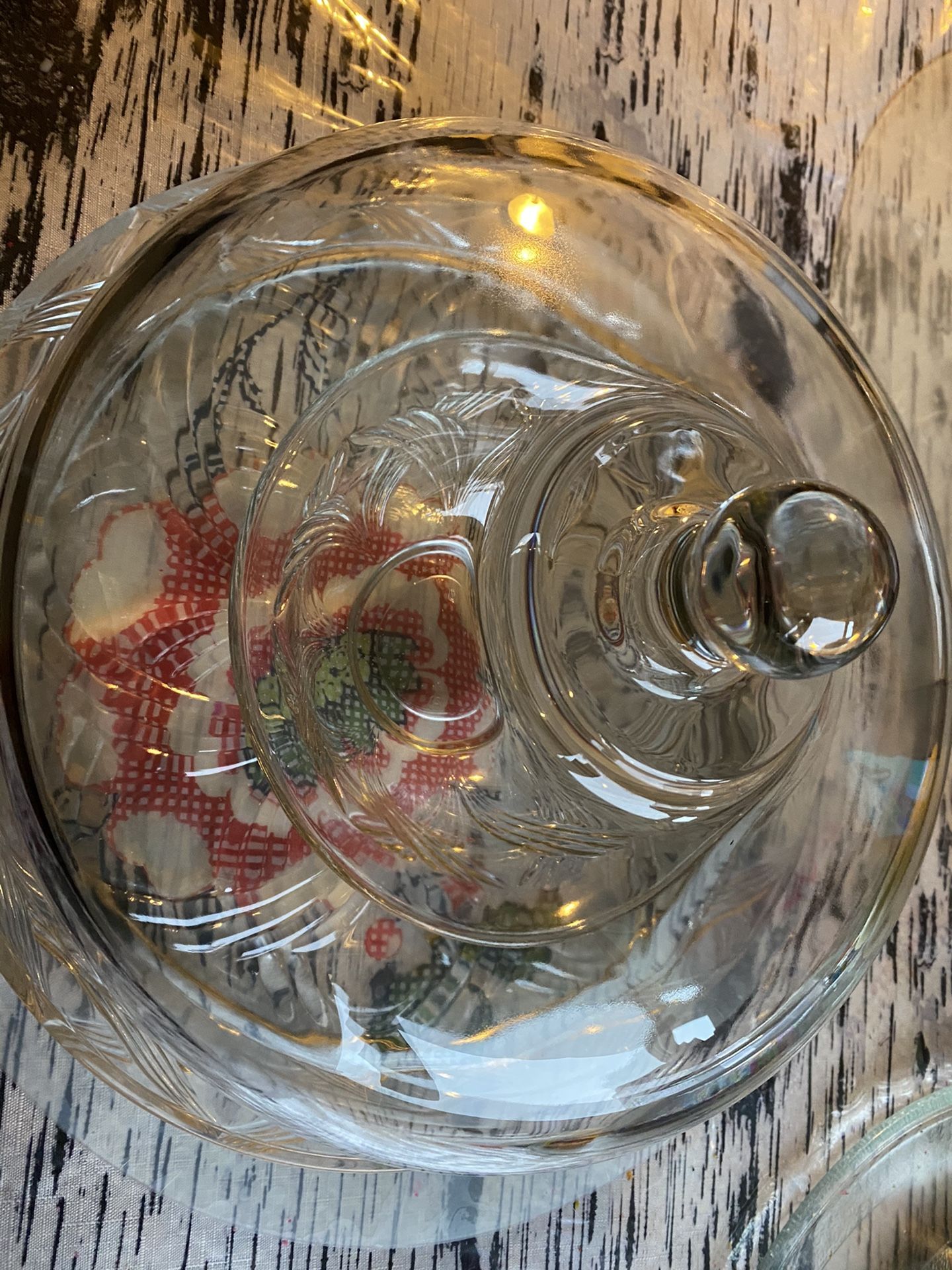 Glass cake holder and a glass bowl