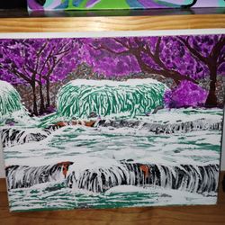 Beautiful Scerine Waterfall Painting