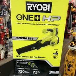 RYOBI ONE+ HP 18V Brushless 110 MPH 350 CFM Cordless Variable-Speed Jet Fan Leaf Blower w/ 4.0 Ah Battery and Charger