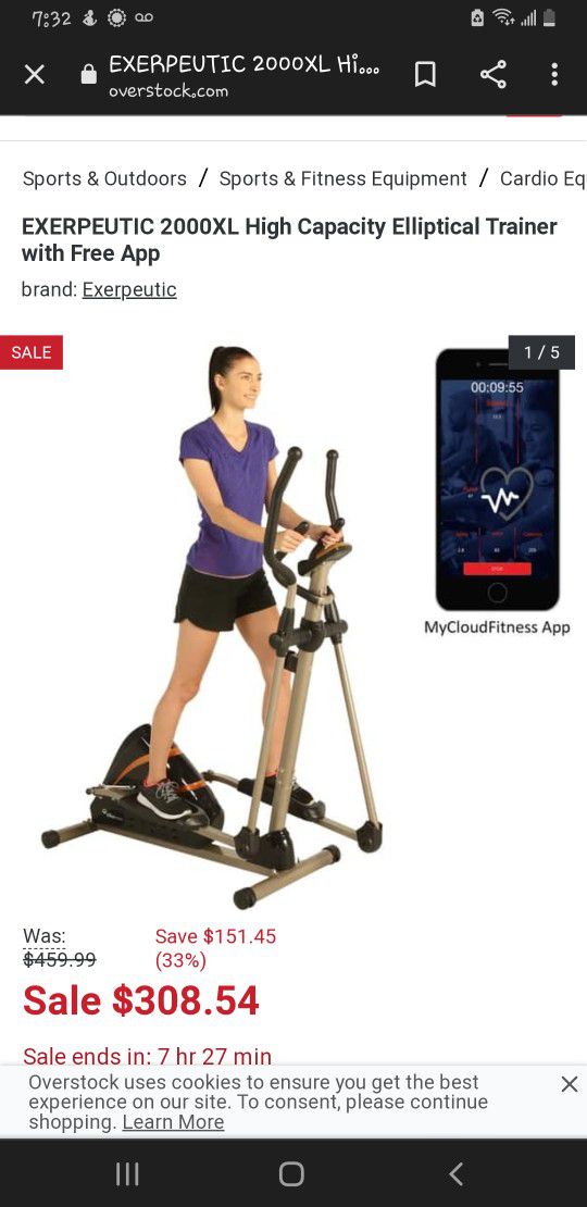 EXERPEUTIC 2000XL High Capacity Elliptical Trainer with Free App

