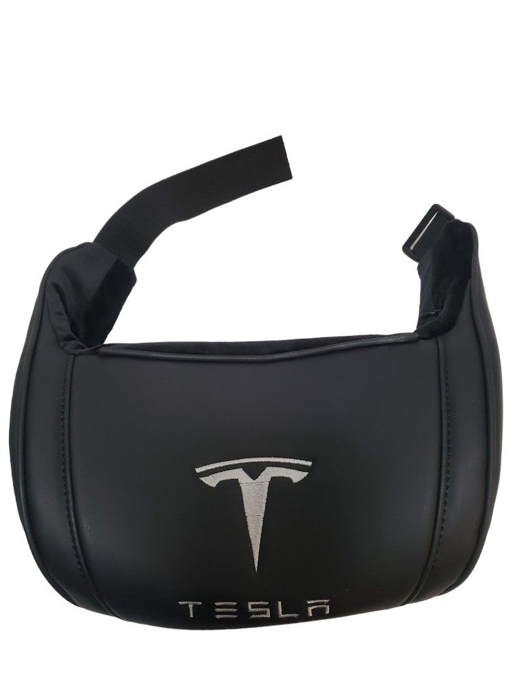 Black Tesla Car Seat Neck Headrest Pillow COVER ONLY  Leather Embroidery
