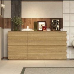 Homsee Rustic Wood Grain 9-Drawer Storage Cabinet Wide Chest Dresser with Decorative Trim for Bedroom or Living Room 63''L x 15.7''W x 31.5''H