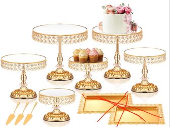 LEIFEOSH Gold Cake Stand Set, 9 Pieces, Vintage Crystal Edge