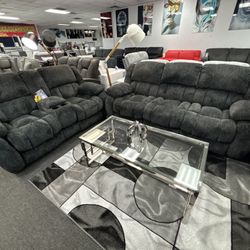 Plush Reclining High Performance Microfiber Sofa & Loveseat In Ebony Black